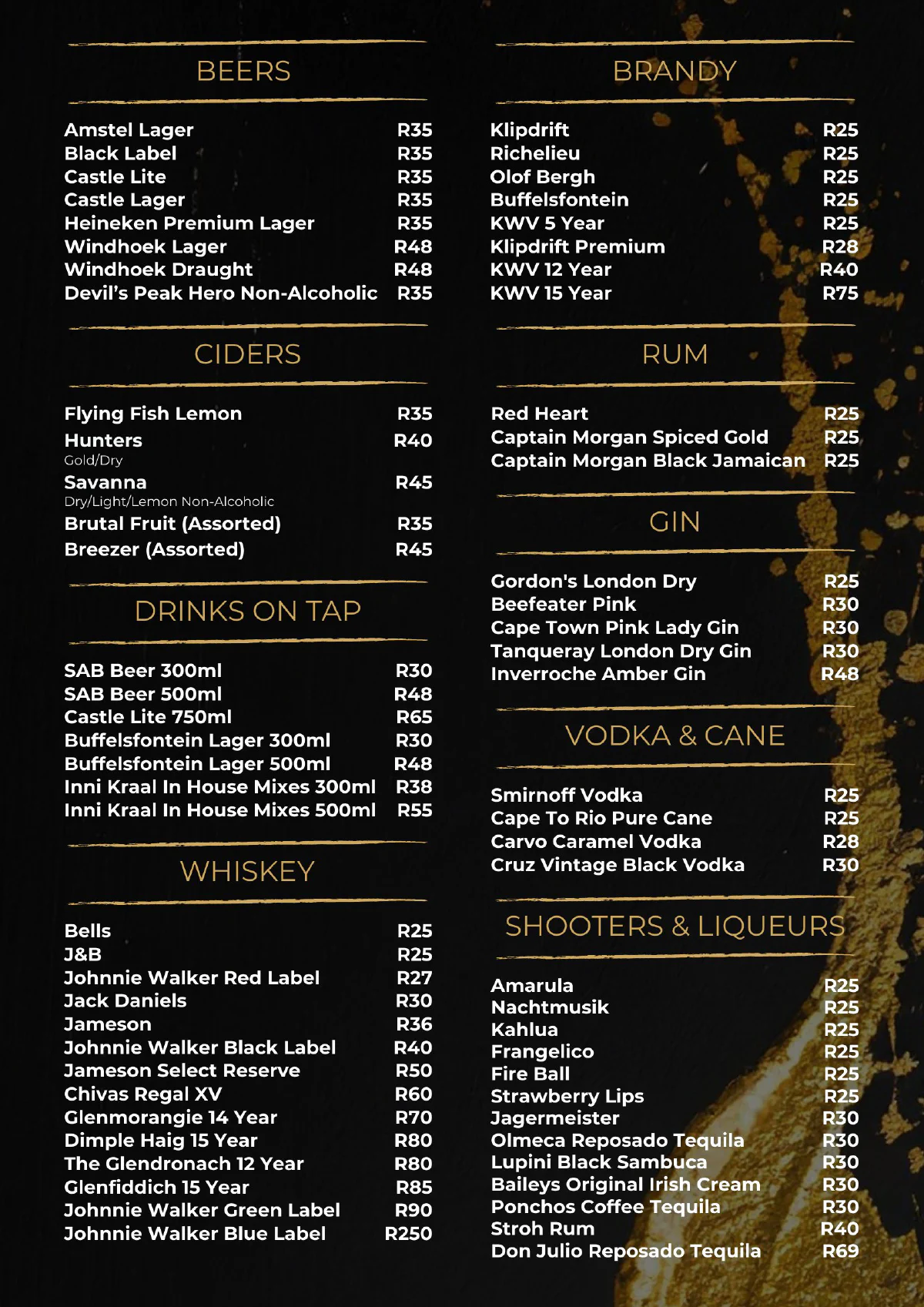 Inni Kraal menu page 5